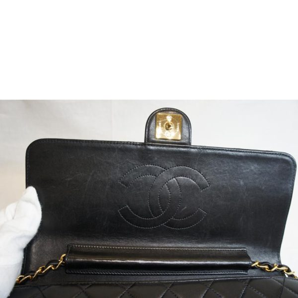 09215 11 Chanel Push Lock Lamb Chain Shoulder Bag Black