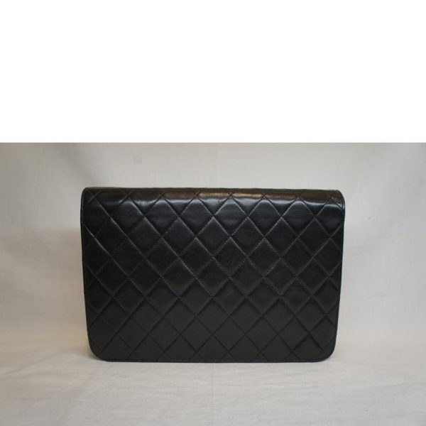 09215 2 Chanel Push Lock Lamb Chain Shoulder Bag Black