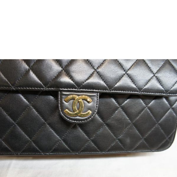 09215 7 Chanel Push Lock Lamb Chain Shoulder Bag Black