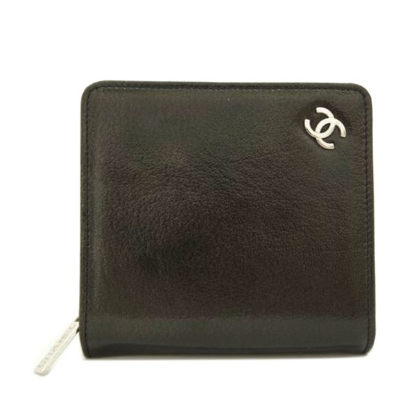 09329 1 Chanel Cocomark Enamel Bi Fold Wallet Bag Brown Khaki