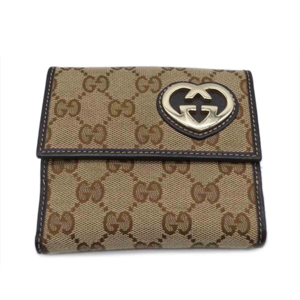 09514 1 Gucci GG Canvas Heart Compact Leather Wallet