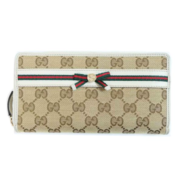 09788 1 Gucci GG Canvas Ribbon Web Sherry Line Long Wallet Black