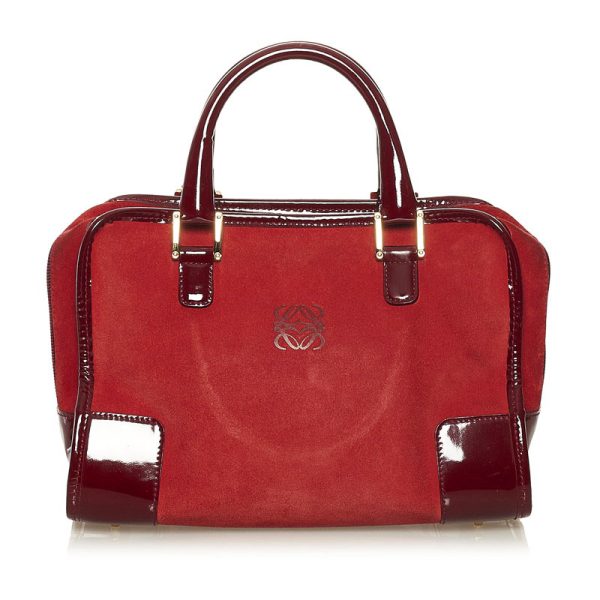 0j44v2tgutctgb8g 1 LOEWE Amazona Handbag Red Suede Enamel