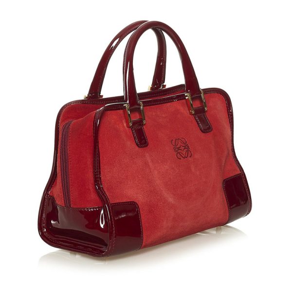 0j44v2tgutctgb8g 2 LOEWE Amazona Handbag Red Suede Enamel