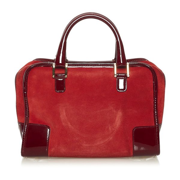 0j44v2tgutctgb8g 3 LOEWE Amazona Handbag Red Suede Enamel