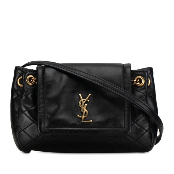 0y552ioyyrxrg6ew 1 Saint Laurent Mini Nolita YSL Logo Chain Shoulder Bag Black Lambskin