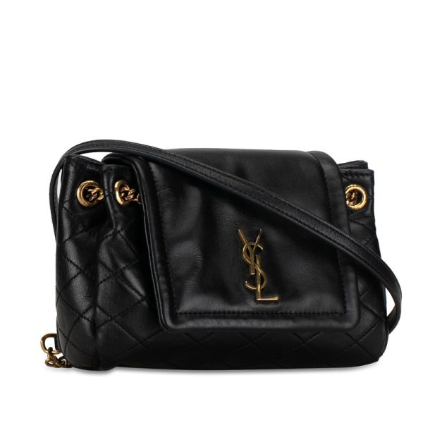 0y552ioyyrxrg6ew 2 Saint Laurent Mini Nolita YSL Logo Chain Shoulder Bag Black Lambskin