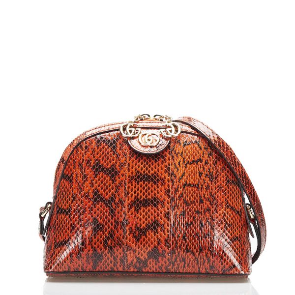 1 0087964 1 Gucci Python Double G Shoulder Bag Orange Python Leather