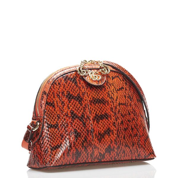 1 0087964 2 Gucci Python Double G Shoulder Bag Orange Python Leather