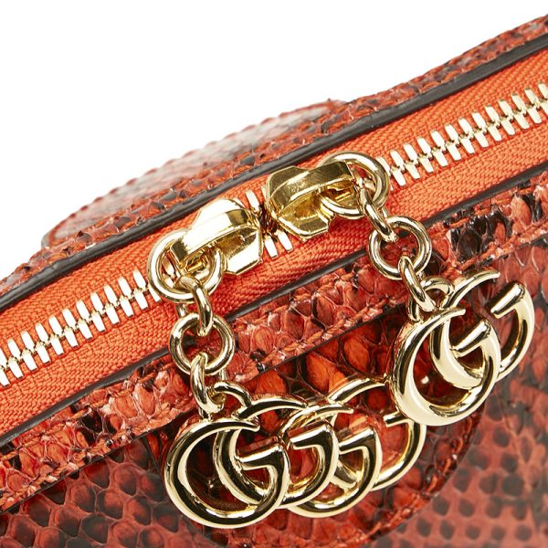 1 0087964 5 Gucci Python Double G Shoulder Bag Orange Python Leather