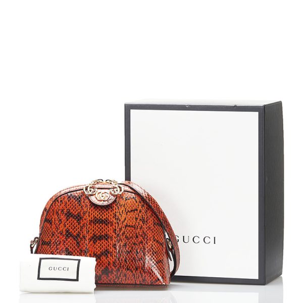 1 0087964 9 Gucci Python Double G Shoulder Bag Orange Python Leather