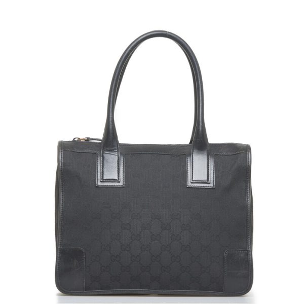 1 0094525 1 Gucci GG Canvas Handbag Tote Bag Black Canvas Leather