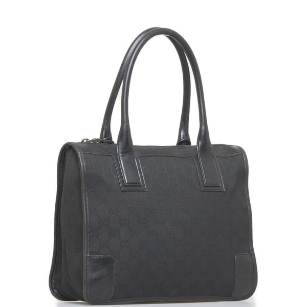 1 0094525 2 Gucci GG Canvas Handbag Tote Bag Black Canvas Leather