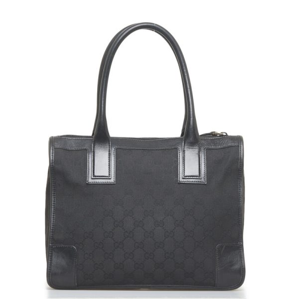 1 0094525 3 Gucci GG Canvas Handbag Tote Bag Black Canvas Leather