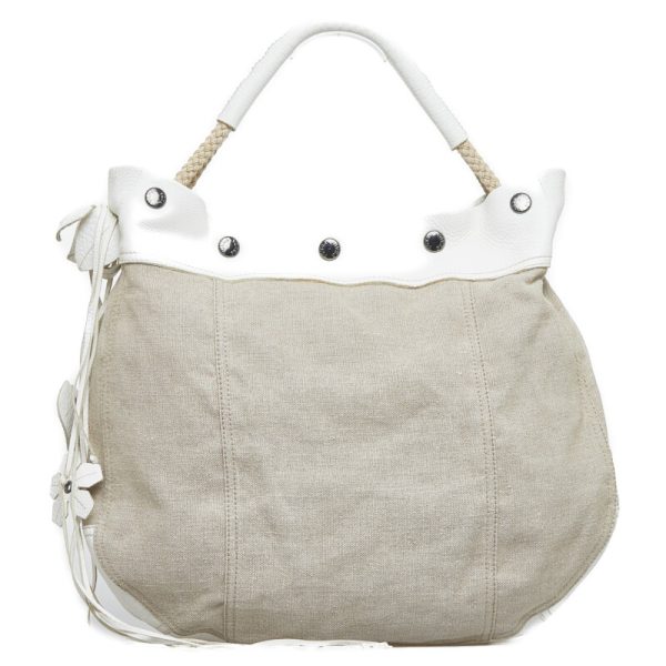 1 0095362 1 Prada Handbag Beige White Canvas Leather