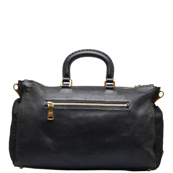 1 0109962 3 Prada Gold Hardware Handbag Black Leather Nylon