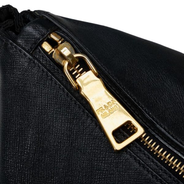 1 0109962 5 Prada Gold Hardware Handbag Black Leather Nylon