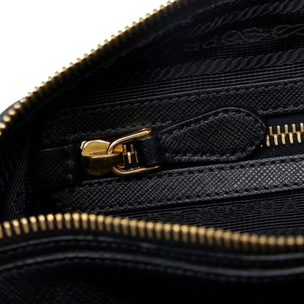 1 0109962 7 Prada Gold Hardware Handbag Black Leather Nylon