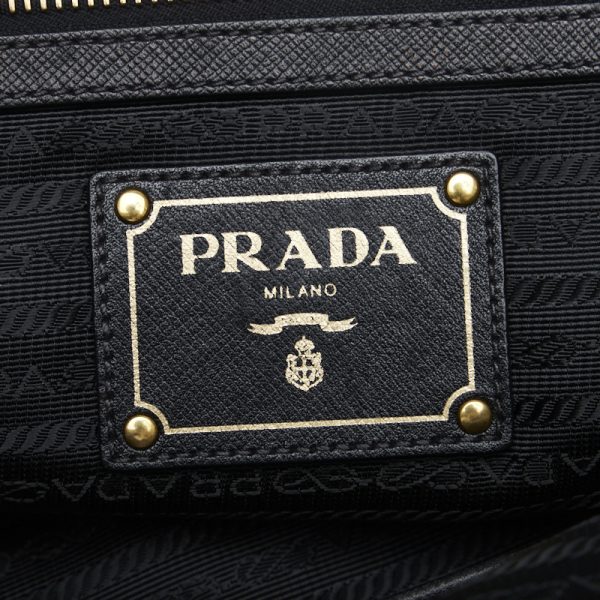 1 0109962 8 Prada Gold Hardware Handbag Black Leather Nylon