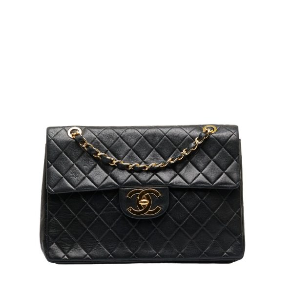 1 0111853 1 CHANEL Deca Matelasse Coco Mark Single Flap Chain Shoulder Bag Black Lambskin