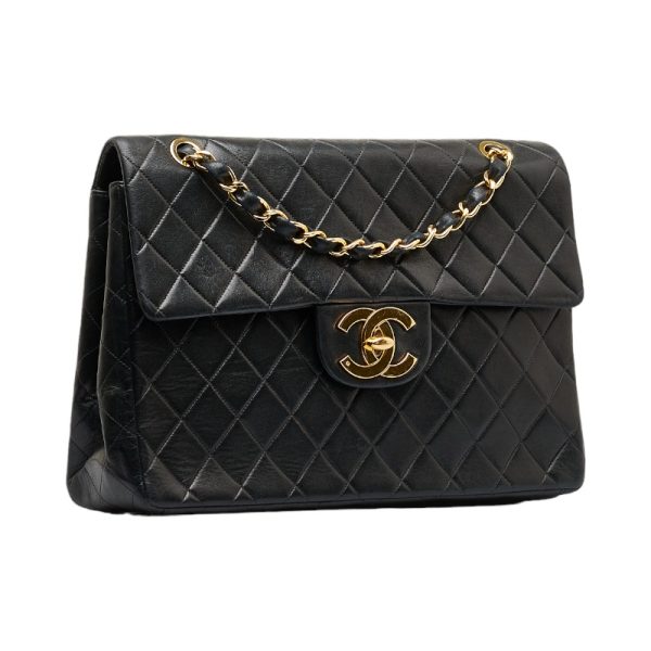 1 0111853 2 CHANEL Deca Matelasse Coco Mark Single Flap Chain Shoulder Bag Black Lambskin