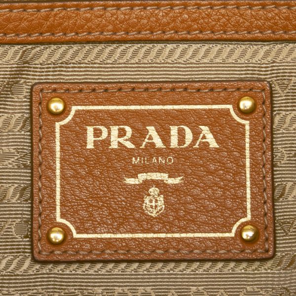 1 0113735 11 Prada Vitello Dino Gold Hardware Shoulder Bag Tote Bag Brown Leather