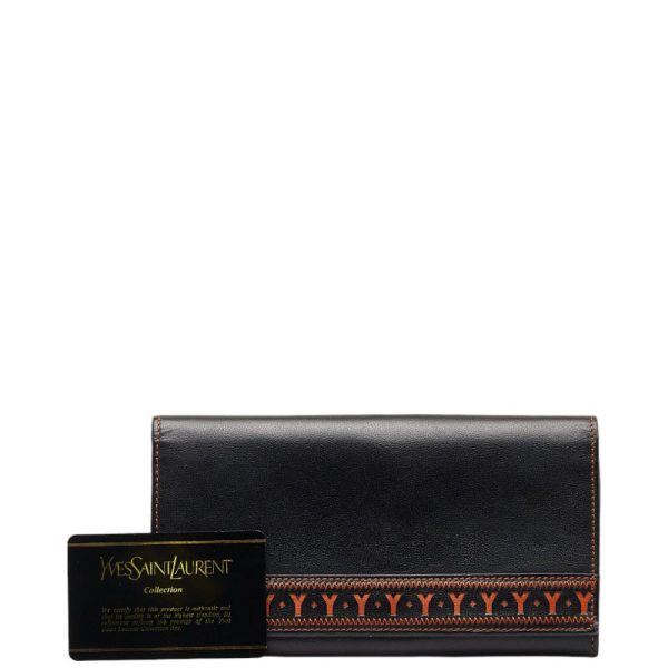 1 0116975 11 Saint Laurent Vintage Y Stitch Clasp Gold Hardware Long Wallet Black