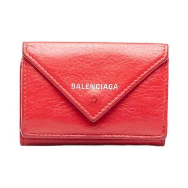 1 0116976 1 Balenciaga Paper Mini Wallet Trifold Wallet Red Leather