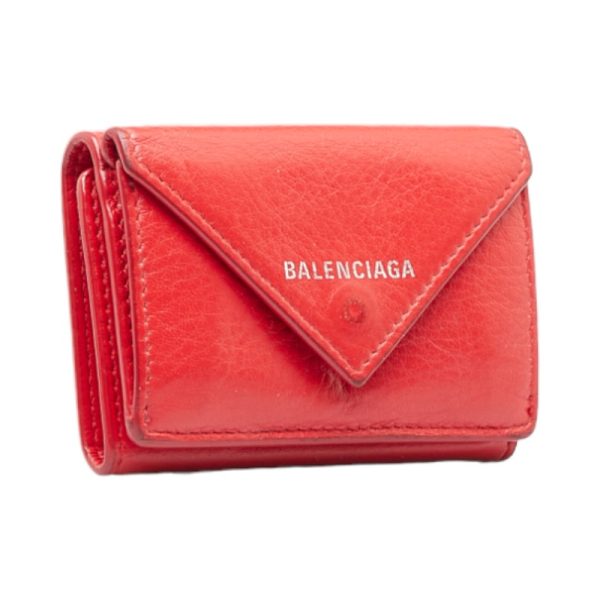 1 0116976 2 Balenciaga Paper Mini Wallet Trifold Wallet Red Leather