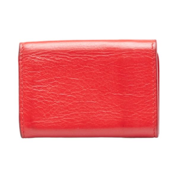 1 0116976 3 Balenciaga Paper Mini Wallet Trifold Wallet Red Leather