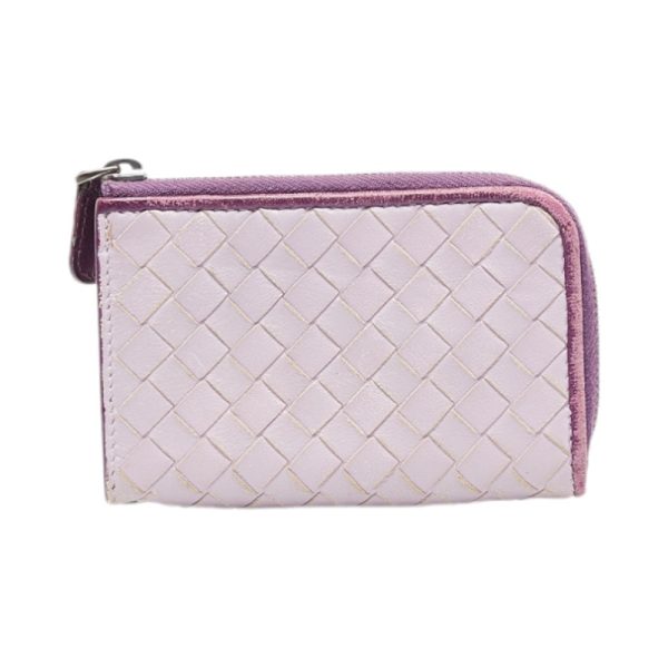 1 0117001 1 Bottega Veneta Intrecciato L Shaped Zipper Card Case Pass Case Purple Leather