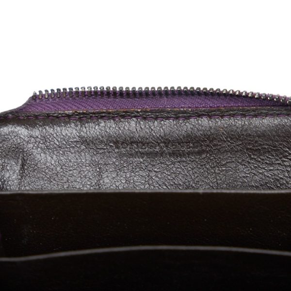 1 0117001 11 Bottega Veneta Intrecciato L Shaped Zipper Card Case Pass Case Purple Leather