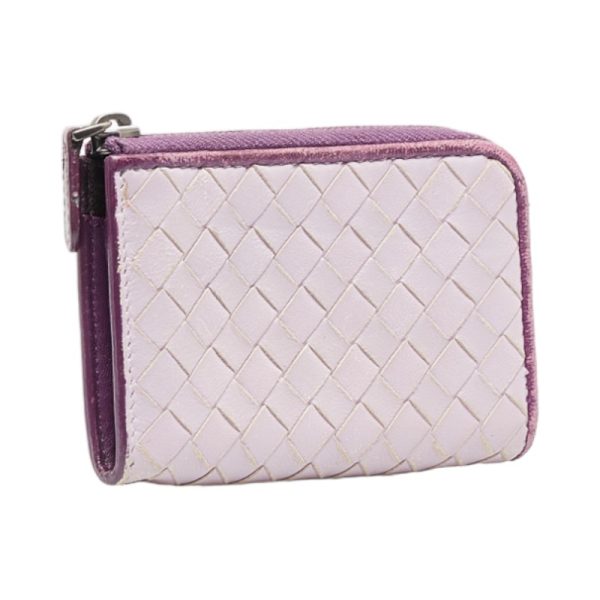 1 0117001 2 Bottega Veneta Intrecciato L Shaped Zipper Card Case Pass Case Purple Leather