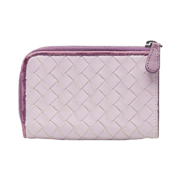 1 0117001 3 Bottega Veneta Intrecciato L Shaped Zipper Card Case Pass Case Purple Leather