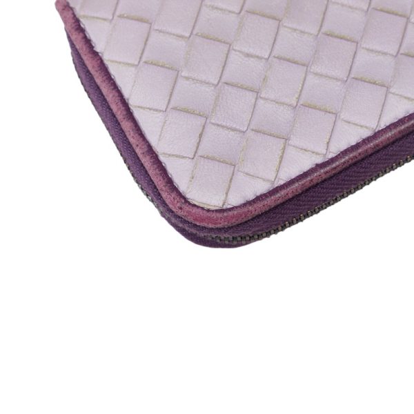 1 0117001 5 Bottega Veneta Intrecciato L Shaped Zipper Card Case Pass Case Purple Leather