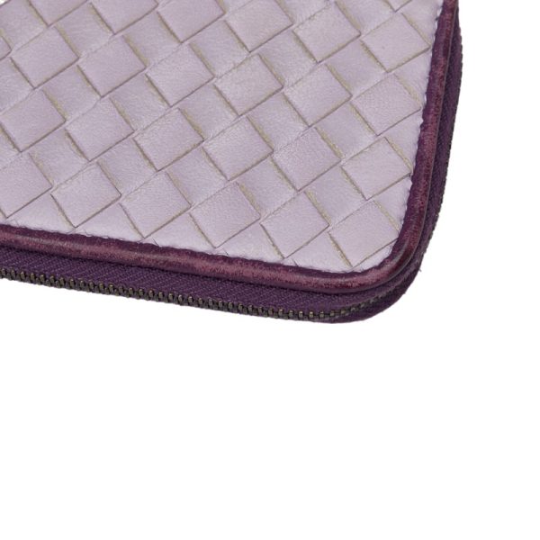 1 0117001 6 Bottega Veneta Intrecciato L Shaped Zipper Card Case Pass Case Purple Leather