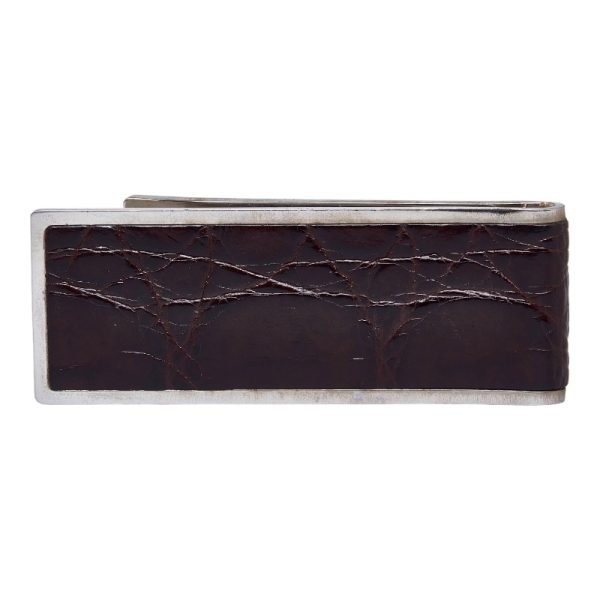 1 0118648 3 Gucci Embossed Money Clip Silver Brown Metal Leather