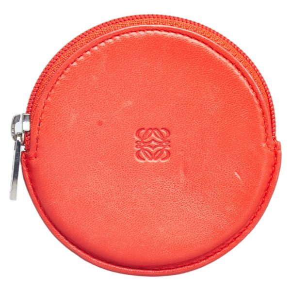 1 0118998 1 LOEWE Round Anagram Coin Case Red Leather