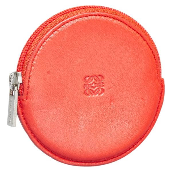 1 0118998 2 LOEWE Round Anagram Coin Case Red Leather