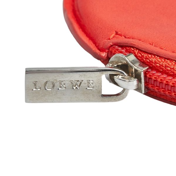 1 0118998 5 LOEWE Round Anagram Coin Case Red Leather