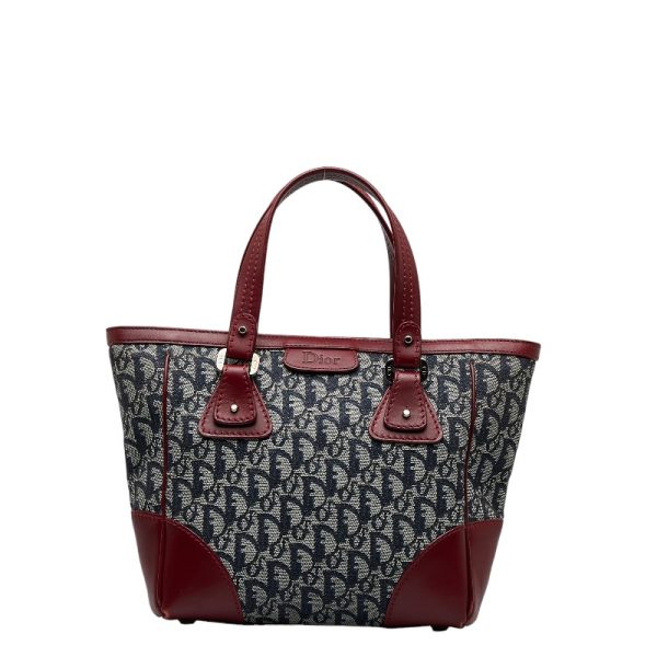 1 0120144 1 Dior Trotter Handbag Navy Wine Red Leather Jacquard