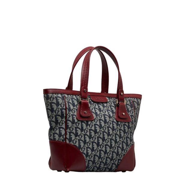 1 0120144 2 Dior Trotter Handbag Navy Wine Red Leather Jacquard