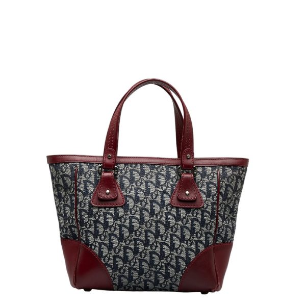 1 0120144 3 Dior Trotter Handbag Navy Wine Red Leather Jacquard