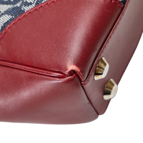 1 0120144 6 Dior Trotter Handbag Navy Wine Red Leather Jacquard