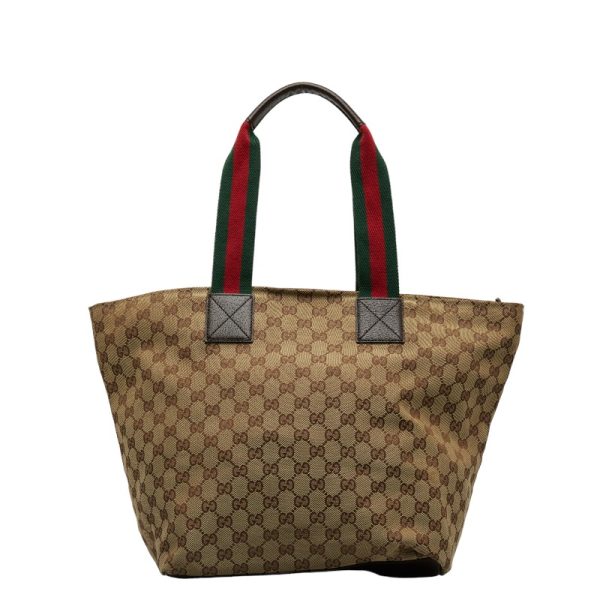 1 0120296 3 Gucci GG Canvas Sherry Line Tote Beige Brown Canvas Leather