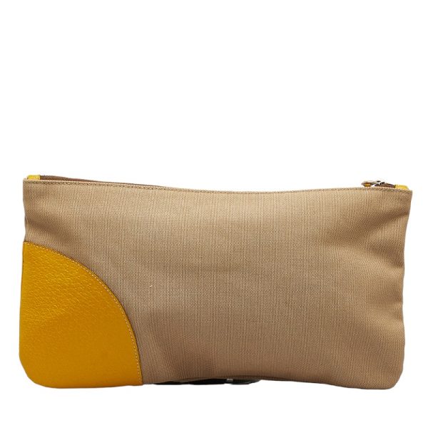 1 0121507 3 PRADA Pouch Clutch Bag Shoulder Bag Beige Yellow Canvas Leather