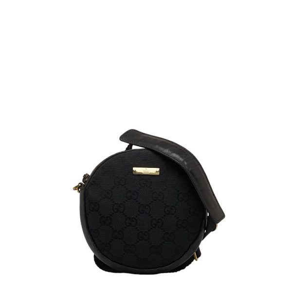 1 0121920 1 Gucci GG Canvas Round Shoulder Bag Black Canvas Leather