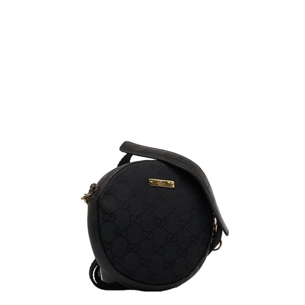 1 0121920 2 Gucci GG Canvas Round Shoulder Bag Black Canvas Leather