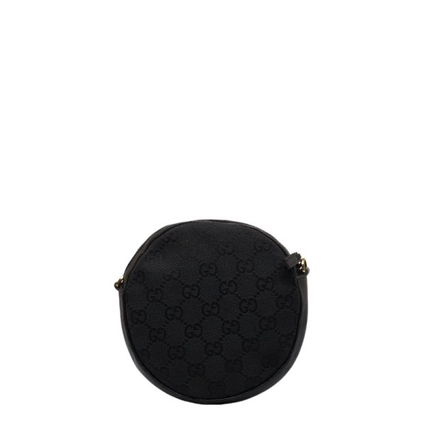 1 0121920 3 Gucci GG Canvas Round Shoulder Bag Black Canvas Leather