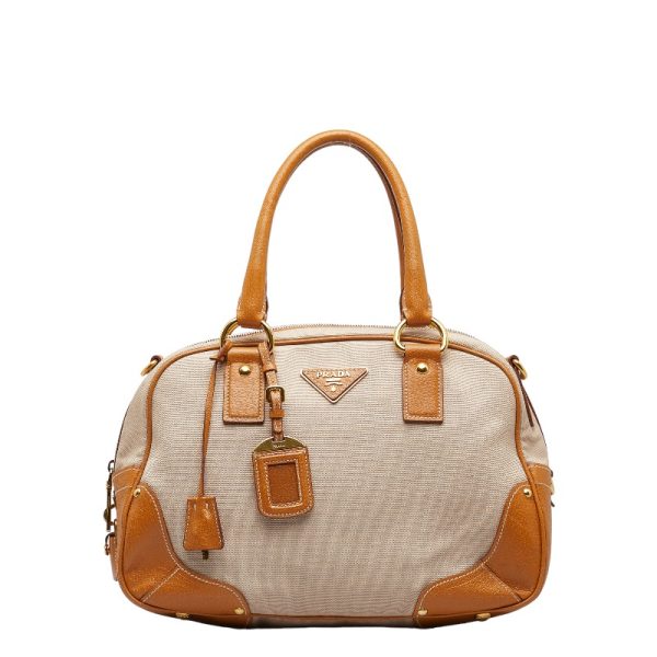 1 0122284 2 Prada Handbag Shoulder Bag 2WAY Beige Canvas Leather